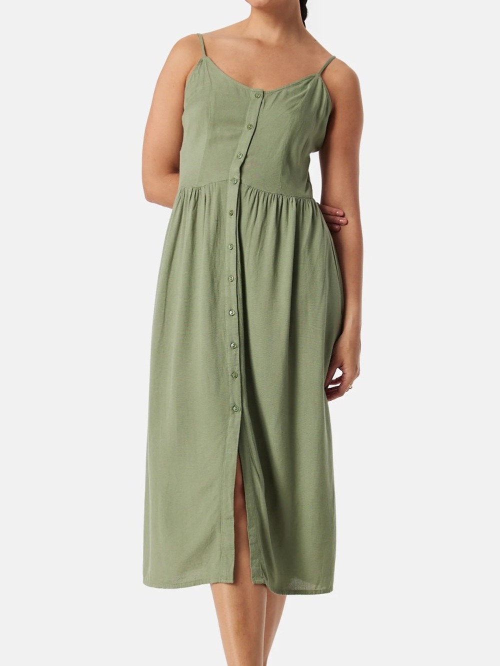Ardene Olive Green Button-Front Midi Dress